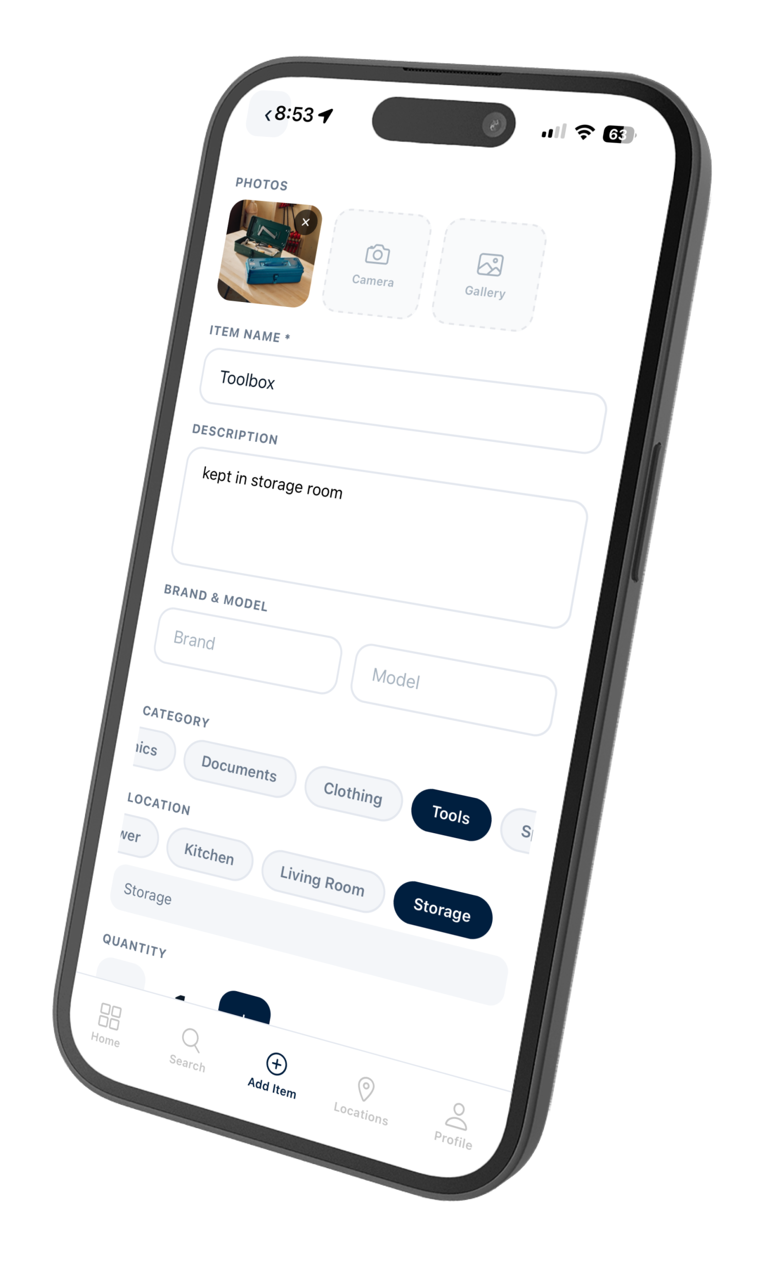 Finder add item screen