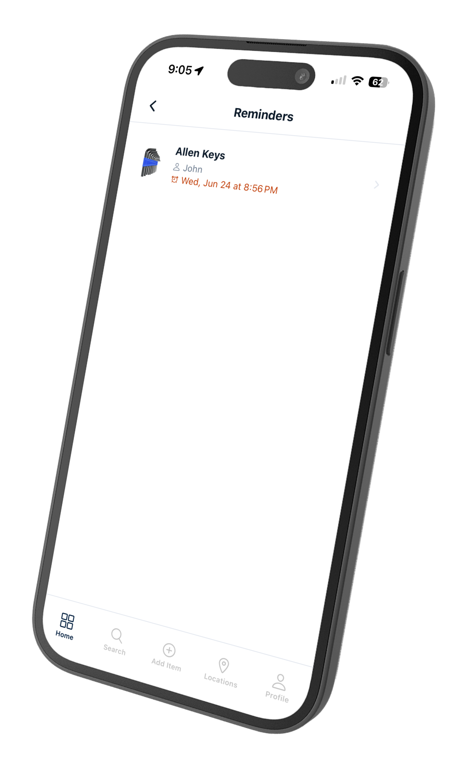 Finder reminders screen