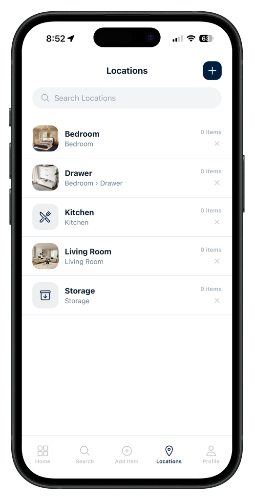 Finder app locations screen