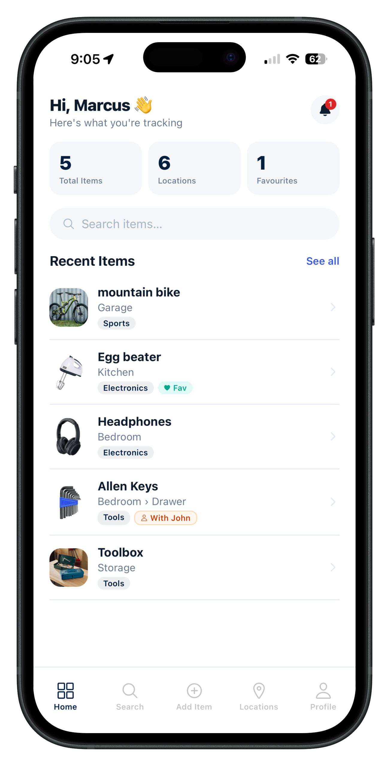 Finder app home screen