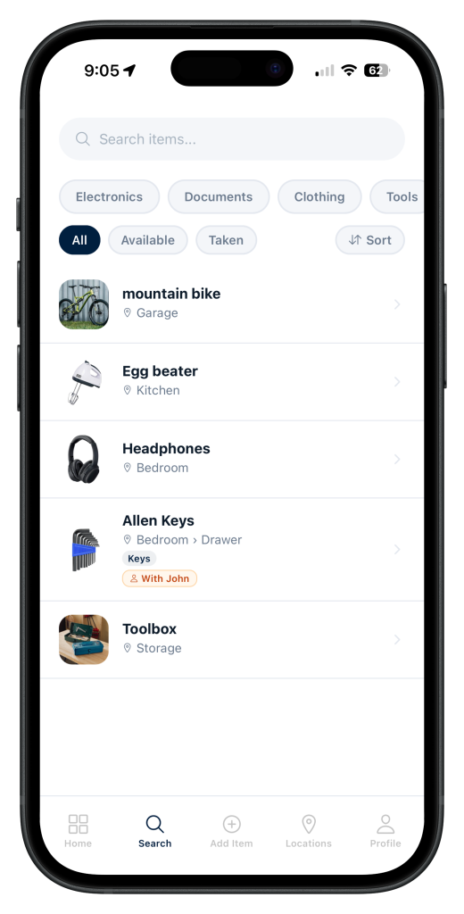 Finder app search screen