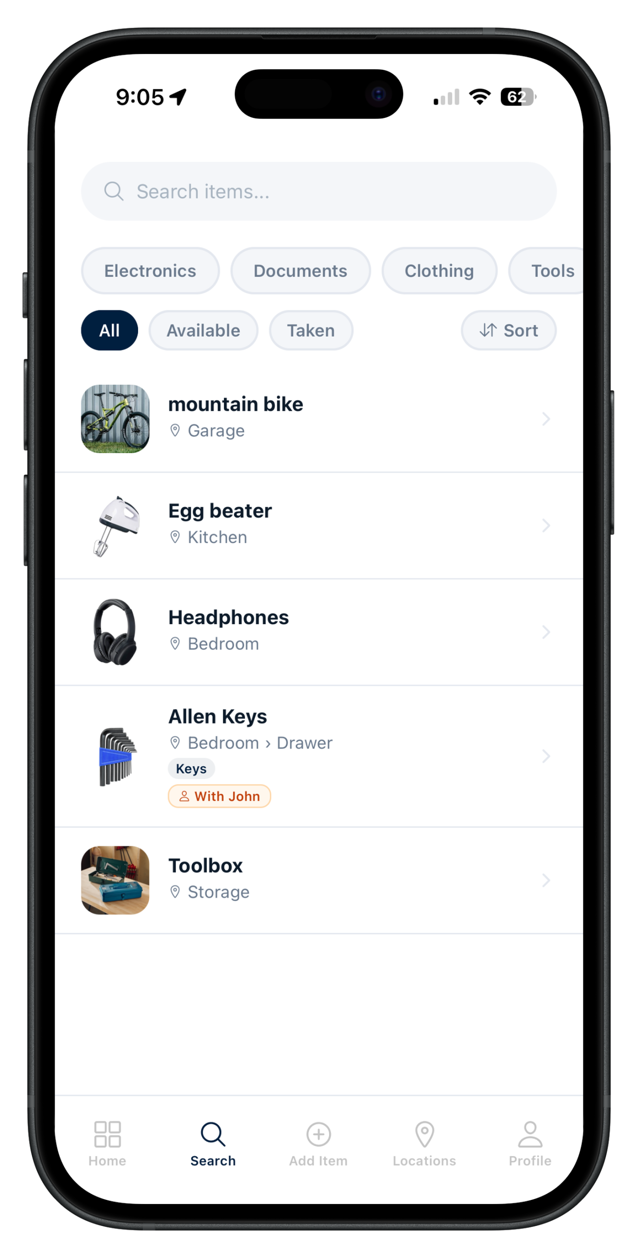 Finder app search screen showing instant search results