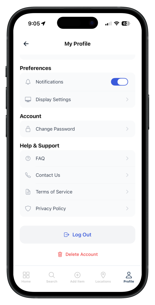 Finder app profile screen